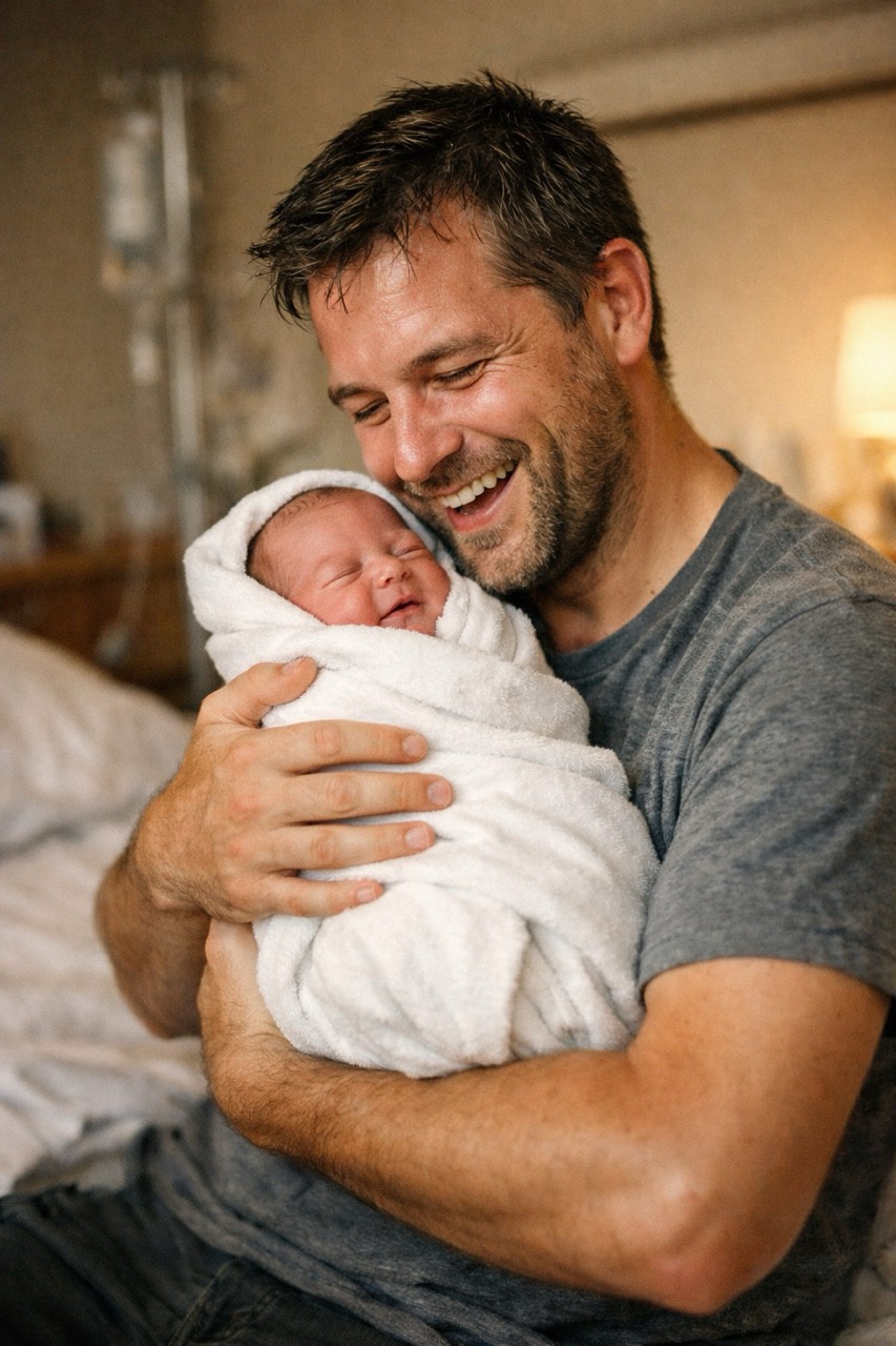 Gary holding his newborn